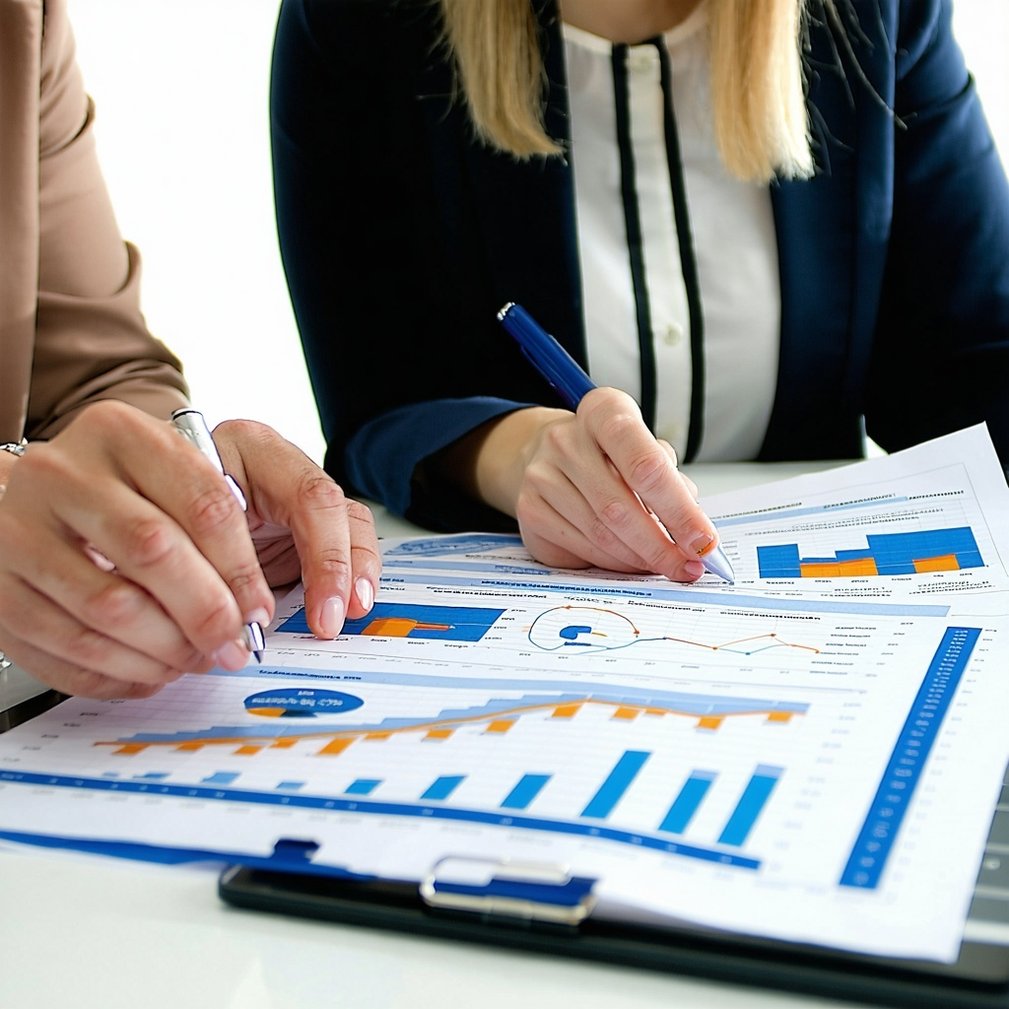 TWO PEOPLE REVIEWING REPORTS OR LOOKING AT A SCREEN-1